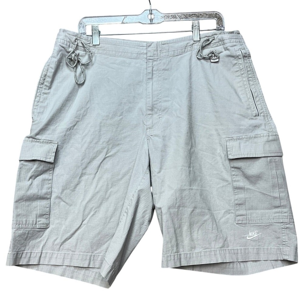 VTG Nike Cargo Shorts Mens Large Gray Flap Pocket Ripstop Utility Drawstring Y2k